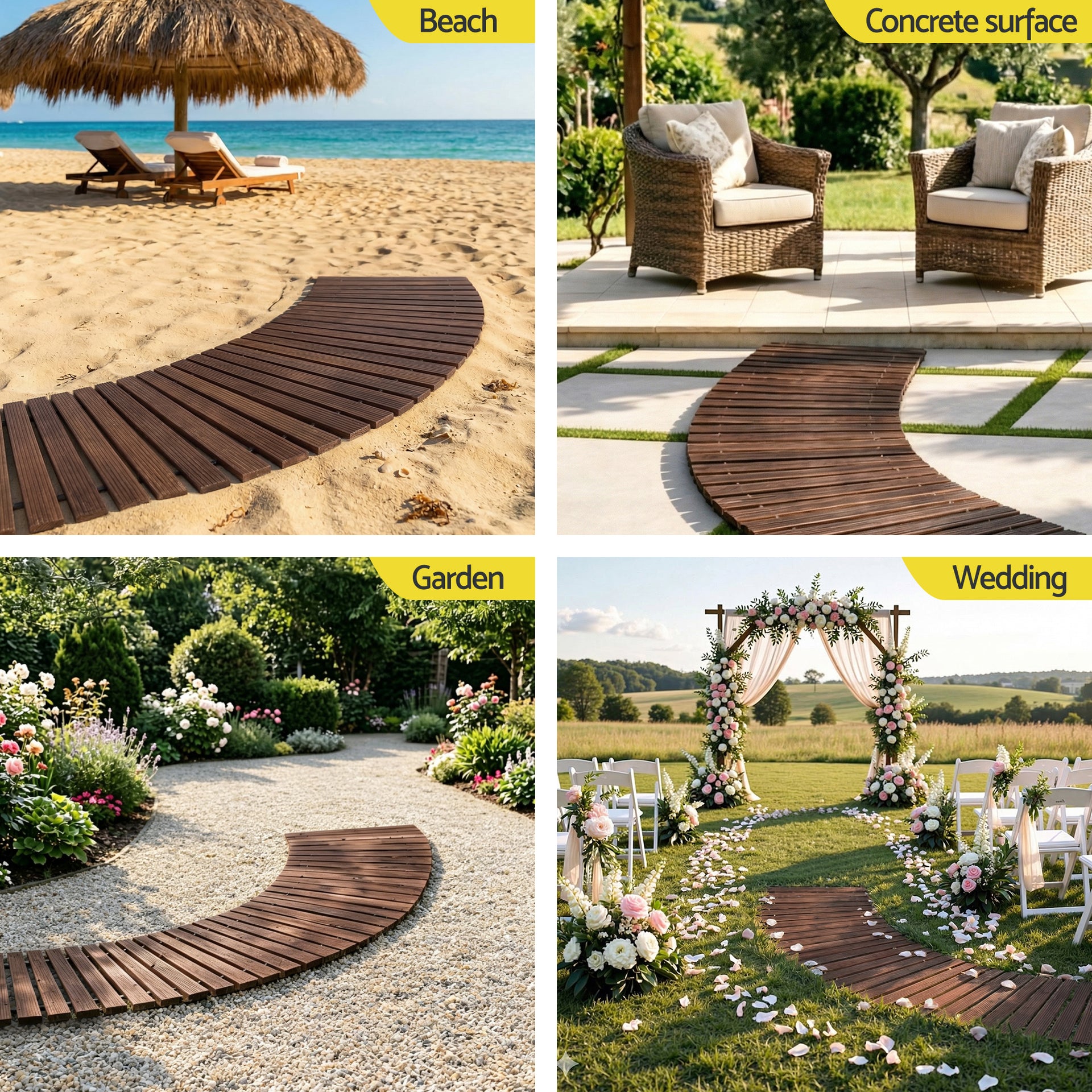 Gardeon 8FT Wooden Garden Pathway Roll-Out Curved Walkway Outdoor Backyard Charcoal Brown Awezingly