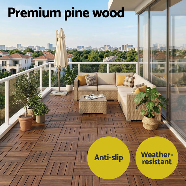 Gardeon 10PCS Wood Deck Tiles 30x30cm Interlocking Floor Tiles for Patio Balcony Garden Awezingly