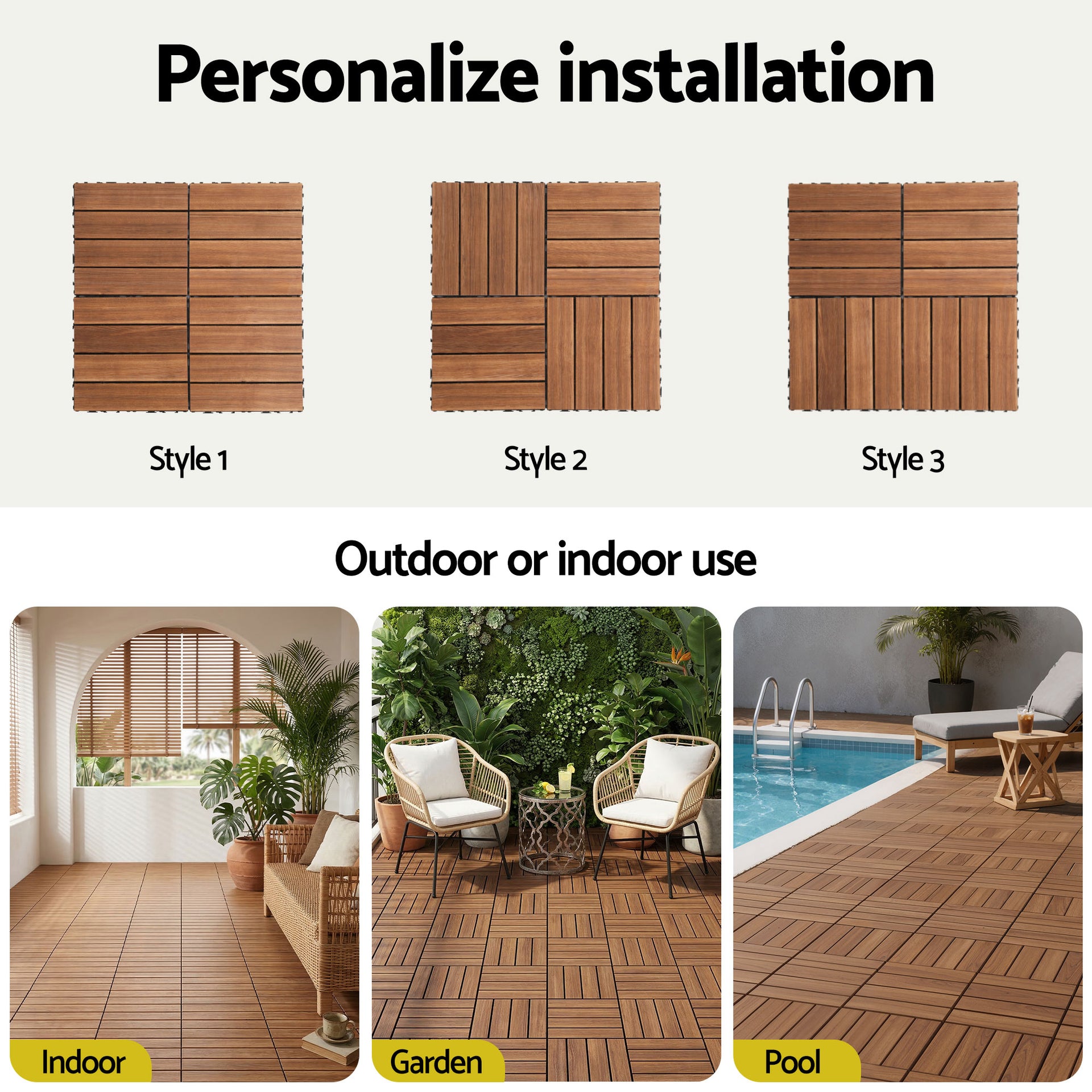 Gardeon 27PCS Wood Deck Tiles 30x30cm Interlocking Floor Tiles for Patio Balcony Garden Awezingly