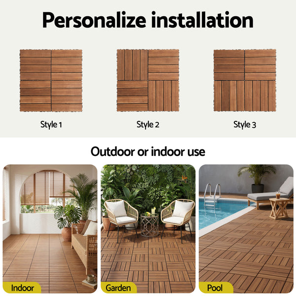 Gardeon 27PCS Wood Deck Tiles 30x30cm Interlocking Floor Tiles for Patio Balcony Garden Awezingly