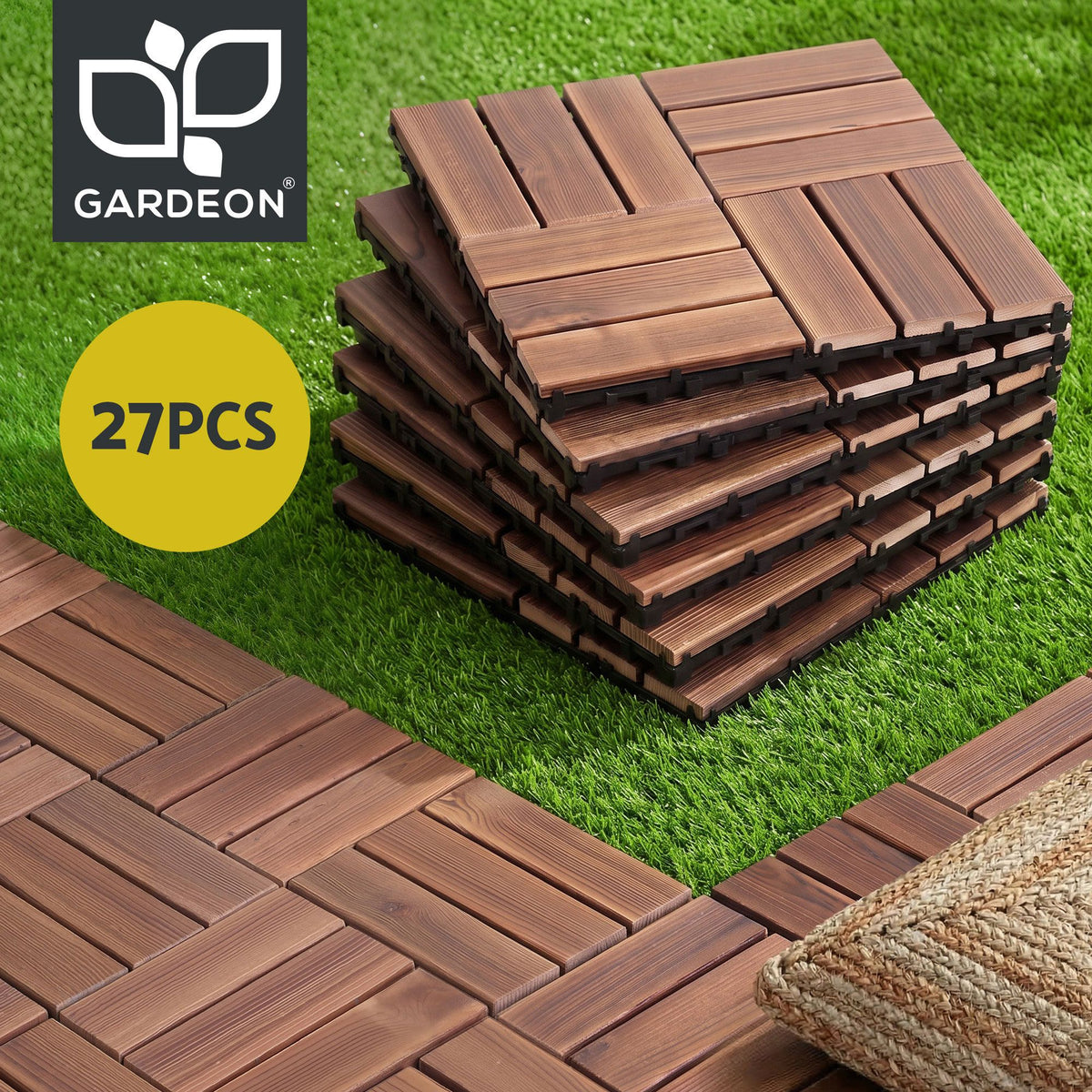 Gardeon 27PCS Wood Deck Tiles 30x30cm Interlocking Floor Tiles Pine Brown Awezingly