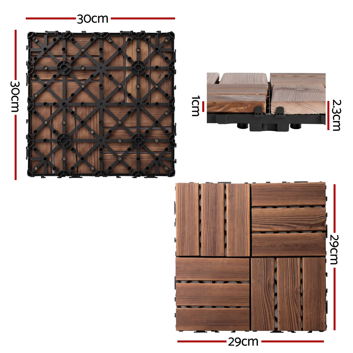 Gardeon 27PCS Wood Deck Tiles 30x30cm Interlocking Floor Tiles Pine Brown Awezingly