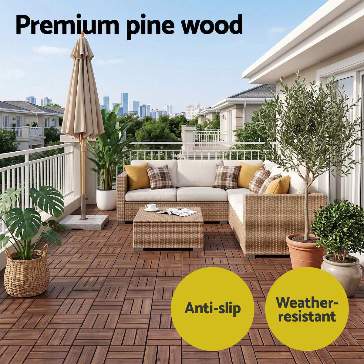 Gardeon 27PCS Wood Deck Tiles 30x30cm Interlocking Floor Tiles Pine Brown Awezingly