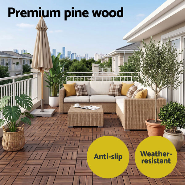 Gardeon 27PCS Wood Deck Tiles 30x30cm Interlocking Floor Tiles Pine Brown Awezingly