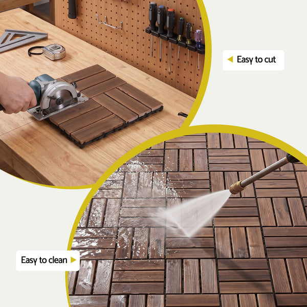 Gardeon 27PCS Wood Deck Tiles 30x30cm Interlocking Floor Tiles Pine Brown Awezingly