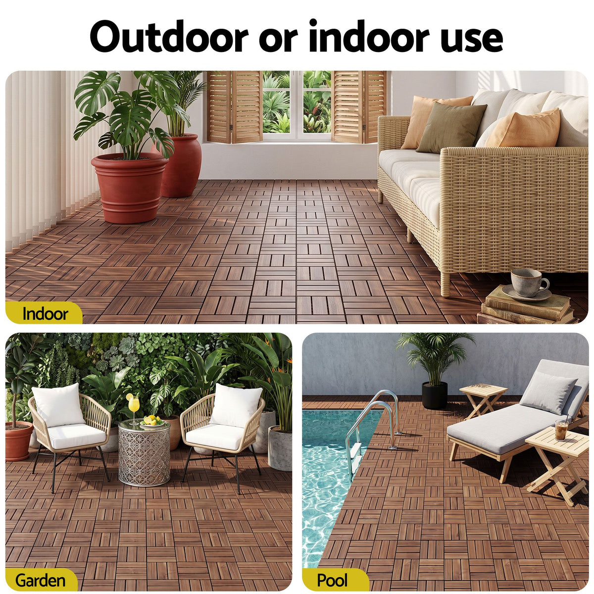 Gardeon 27PCS Wood Deck Tiles 30x30cm Interlocking Floor Tiles Pine Brown Awezingly