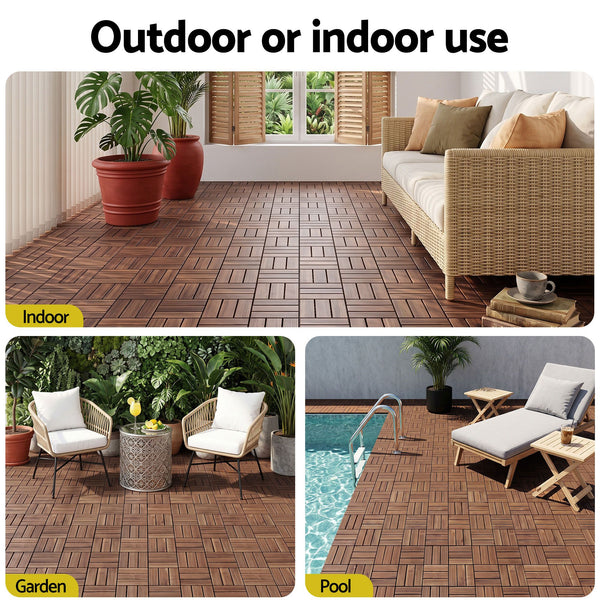 Gardeon 27PCS Wood Deck Tiles 30x30cm Interlocking Floor Tiles Pine Brown Awezingly