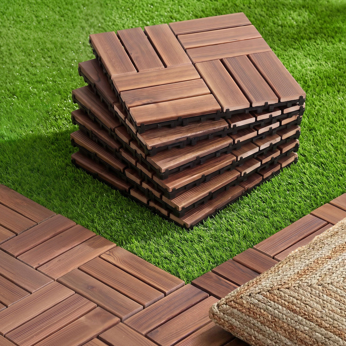 Gardeon 27PCS Wood Deck Tiles 30x30cm Interlocking Floor Tiles Pine Brown Awezingly
