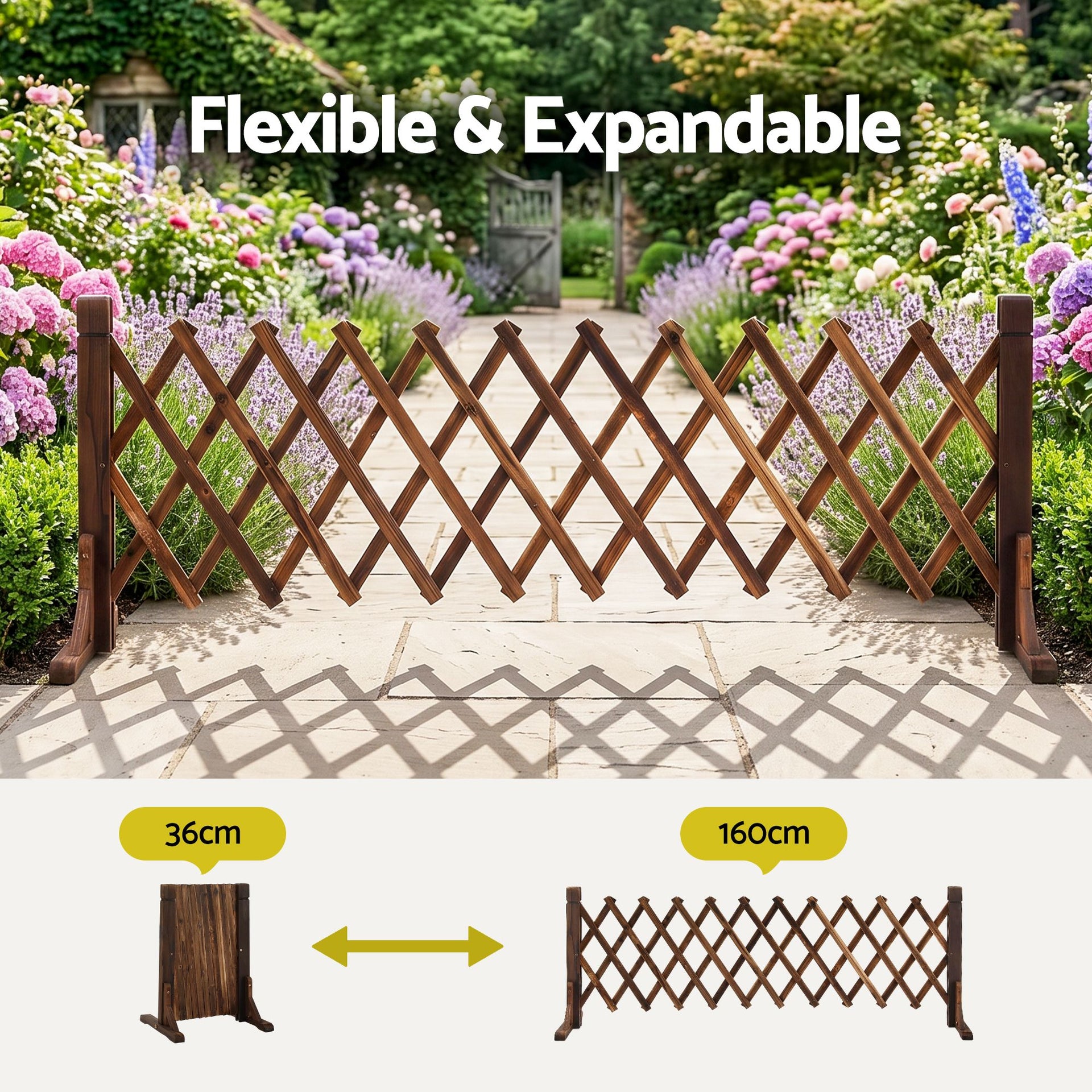 Gardeon Garden Fences Expandable Wooden Trellis Fence Plant Frame 160cm Brown Awezingly