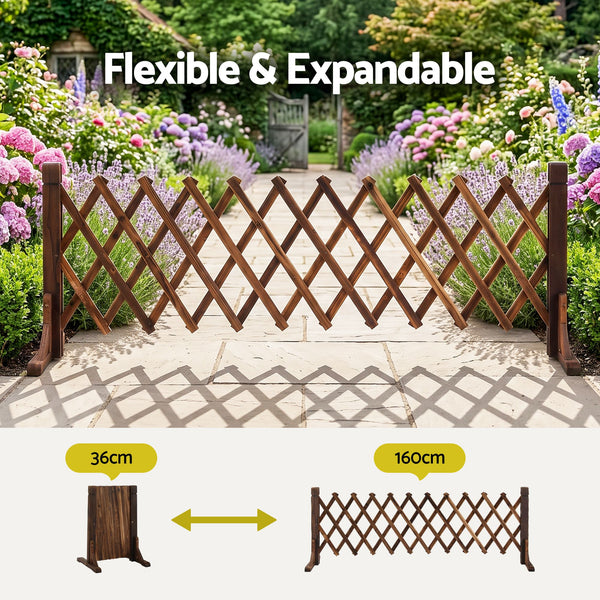 Gardeon Garden Fences Expandable Wooden Trellis Fence Plant Frame 160cm Brown Awezingly