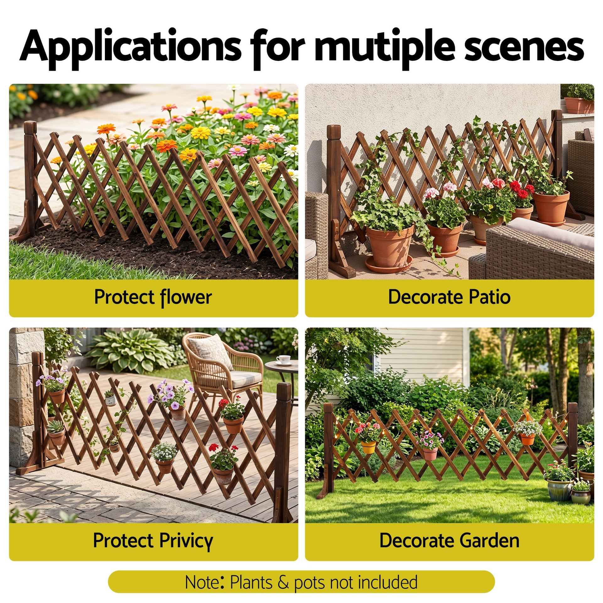 Gardeon Garden Fences Expandable Wooden Trellis Fence Plant Frame 160cm Brown Awezingly