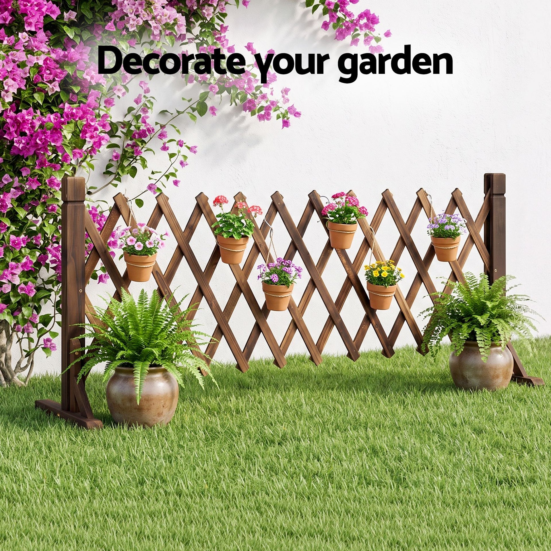 Gardeon Garden Fences Expandable Wooden Trellis Fence Plant Frame 160cm Brown Awezingly
