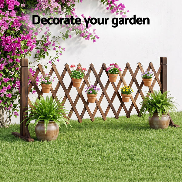 Gardeon Garden Fences Expandable Wooden Trellis Fence Plant Frame 160cm Brown Awezingly