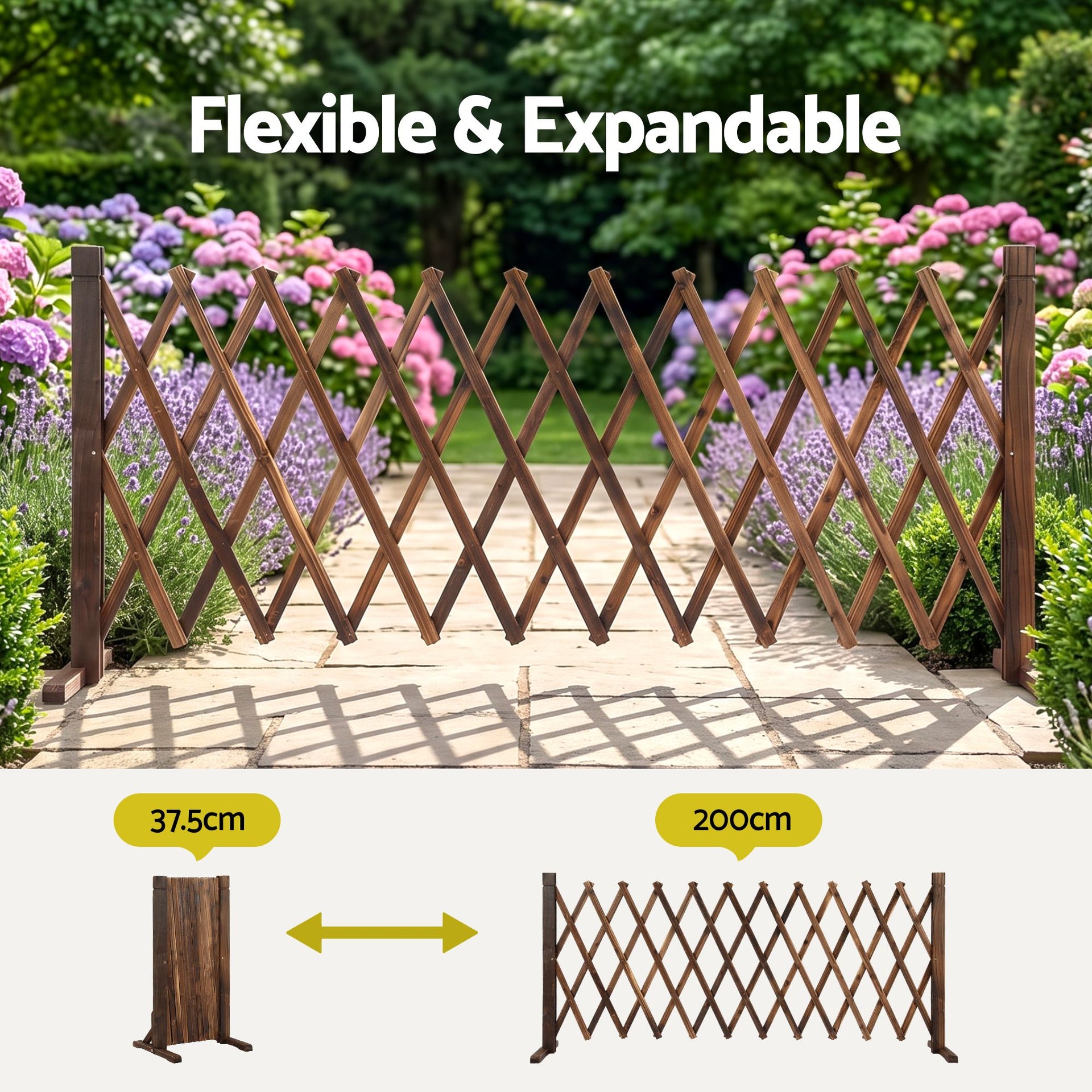 Gardeon Garden Fences Expandable Wooden Trellis Fence Plant Frame 200cm Brown Awezingly