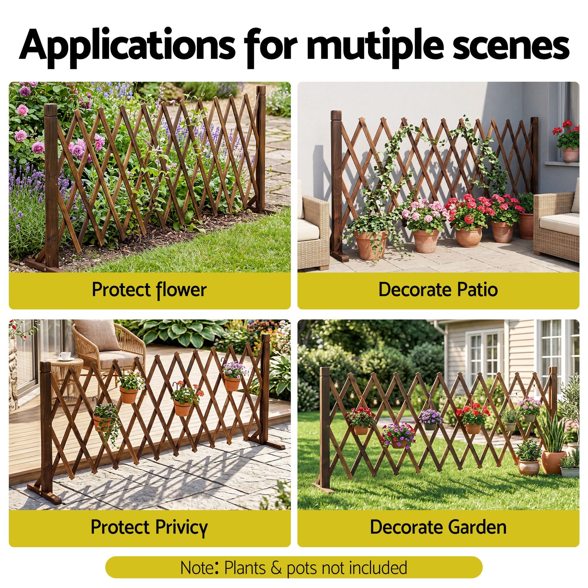 Gardeon Garden Fences Expandable Wooden Trellis Fence Plant Frame 200cm Brown Awezingly