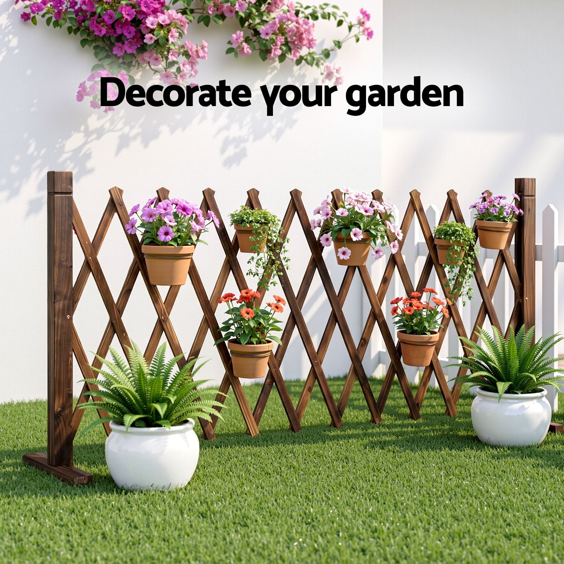 Gardeon Garden Fences Expandable Wooden Trellis Fence Plant Frame 200cm Brown Awezingly