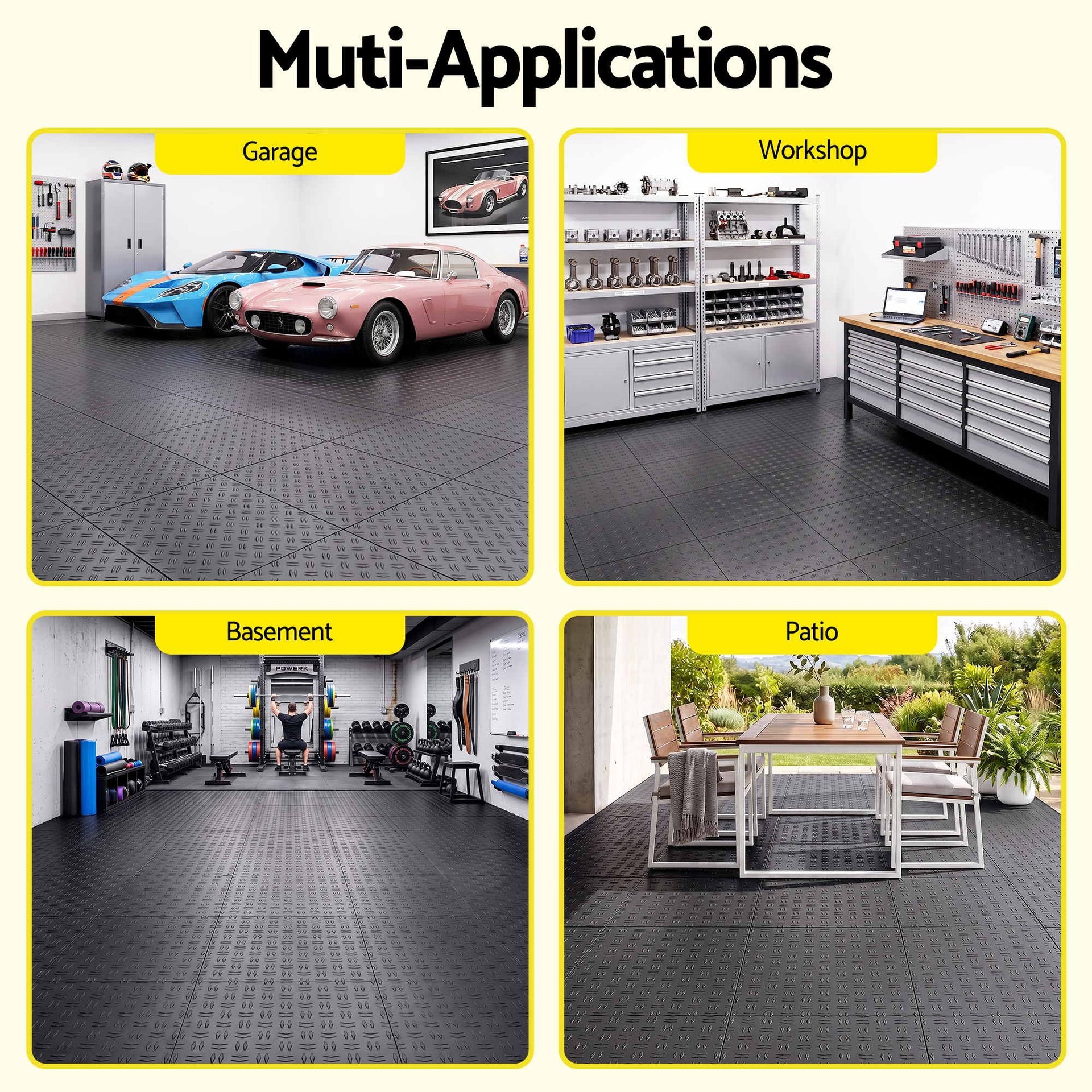 Giantz Garage Floor Tiles Interlocking PP Flooring 25PCS 30x30cm Black Awezingly