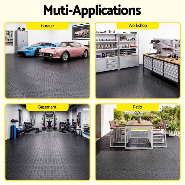 Giantz Garage Floor Tiles Interlocking PP Flooring 25PCS 30x30cm Black Awezingly