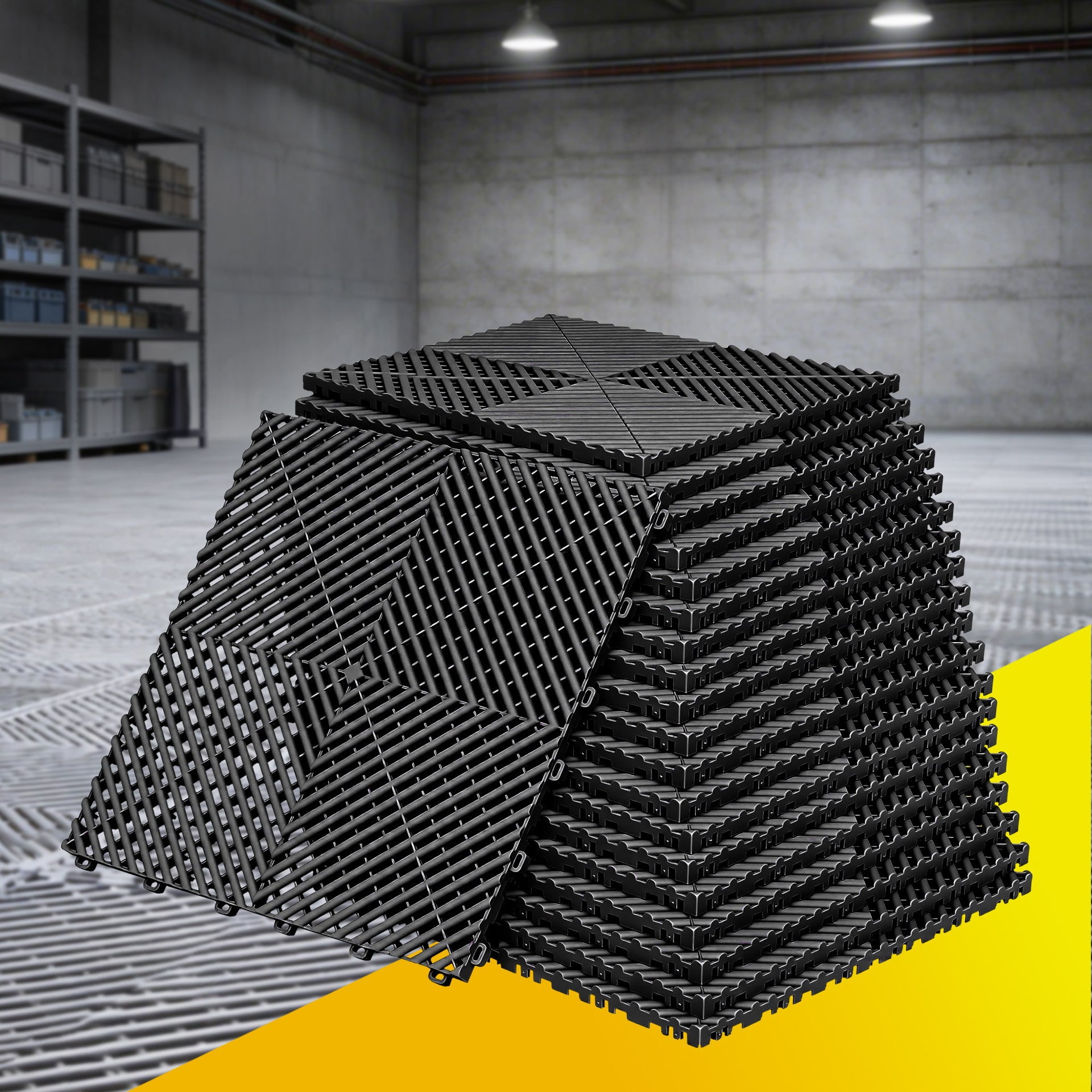 Giantz 20PCS Garage Floor Tiles Interlocking Drainage Non-Slip Tiles Heavy Duty for Workshop Black Awezingly
