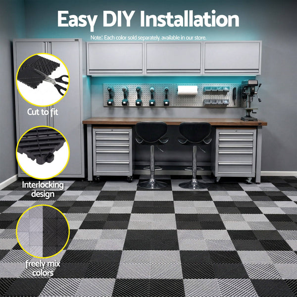 Giantz 20PCS Garage Floor Tiles Interlocking Drainage Non-Slip Tiles Heavy Duty for Workshop Black Awezingly