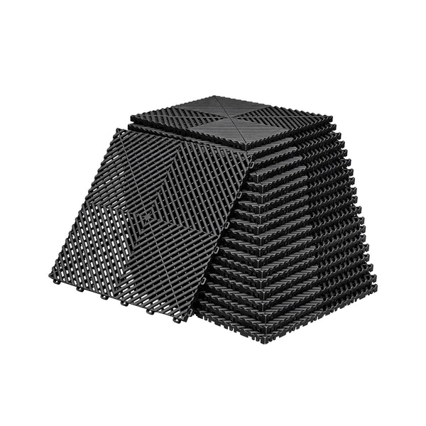 Giantz 20PCS Garage Floor Tiles Interlocking Drainage Non-Slip Tiles Heavy Duty for Workshop Black Awezingly
