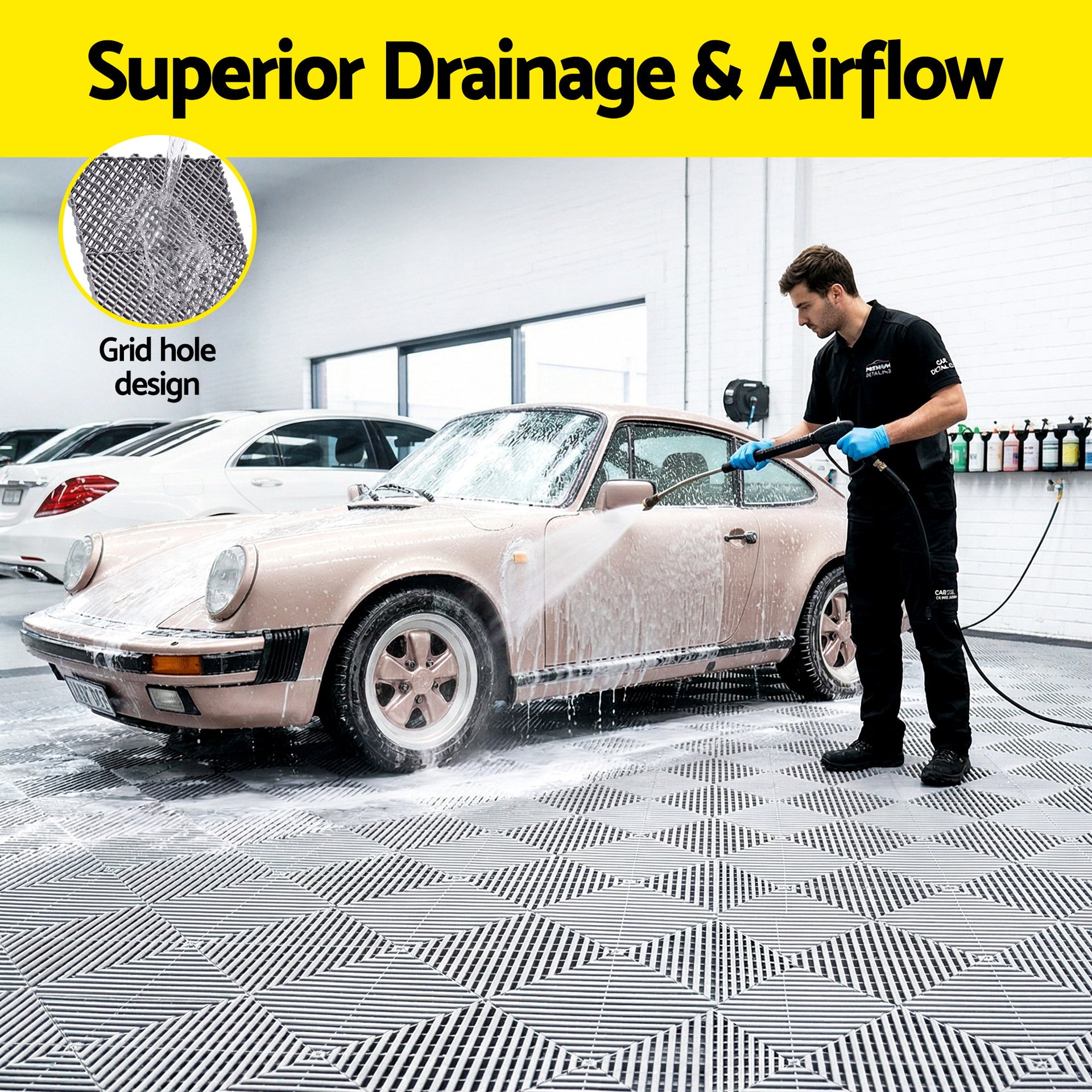 Giantz 20PCS Garage Floor Tiles Interlocking Drainage Non-Slip Tiles Heavy Duty for Workshop Grey Awezingly