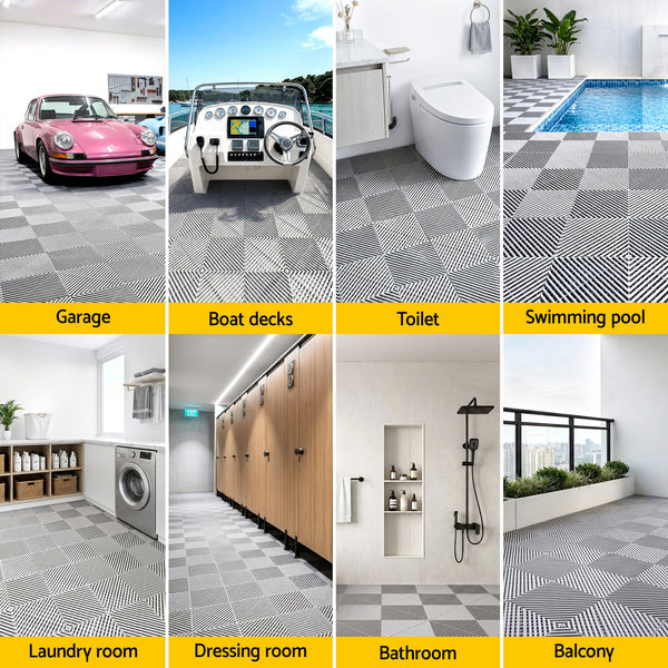 Giantz 20PCS Garage Floor Tiles Interlocking Drainage Non-Slip Tiles Heavy Duty for Workshop Grey Awezingly