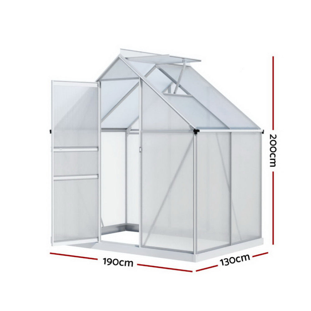 Green Fingers Greenhouse Aluminium Polycarbonate Premium Garden Storage Shed 1.3Mx1.9Mx2.0M Greenfingers