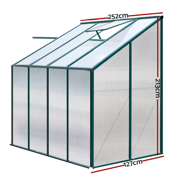 Greenfingers Greenhouse Aluminium Green House Garden Polycarbonate 2.52x1.27M Greenfingers