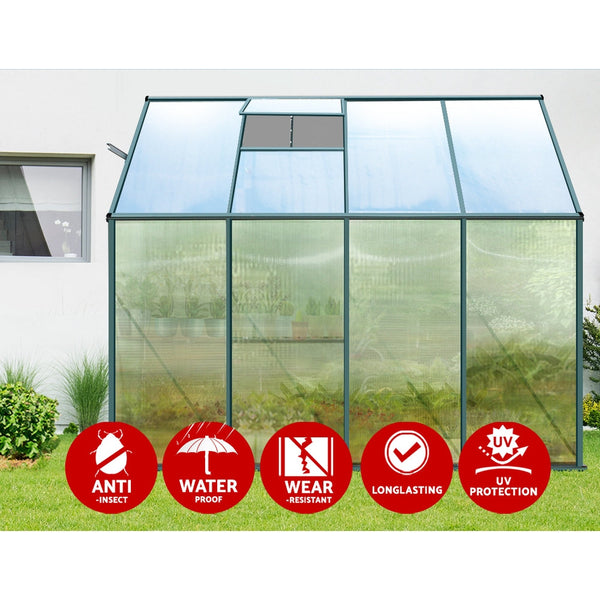 Greenfingers Greenhouse Aluminium Green House Garden Polycarbonate 2.52x1.27M Greenfingers