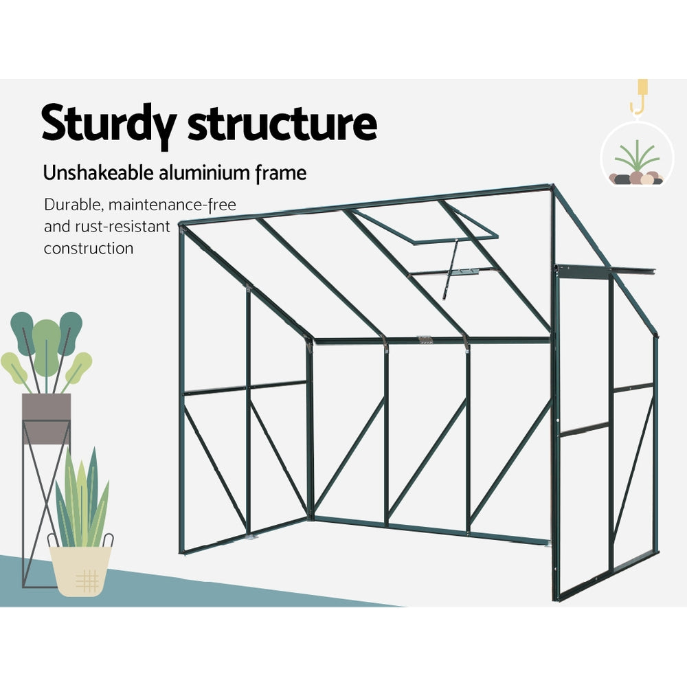 Greenfingers Greenhouse Aluminium Green House Garden Polycarbonate 2.52x1.27M Greenfingers