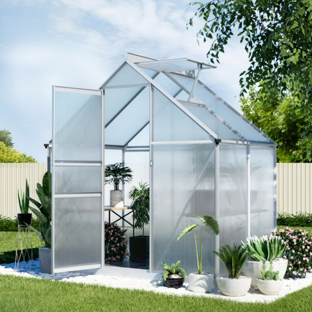 Green Fingers Greenhouse Aluminium Polycarbonate Premium Garden Storage Shed 3.1Mx1.9Mx2.0M Greenfingers