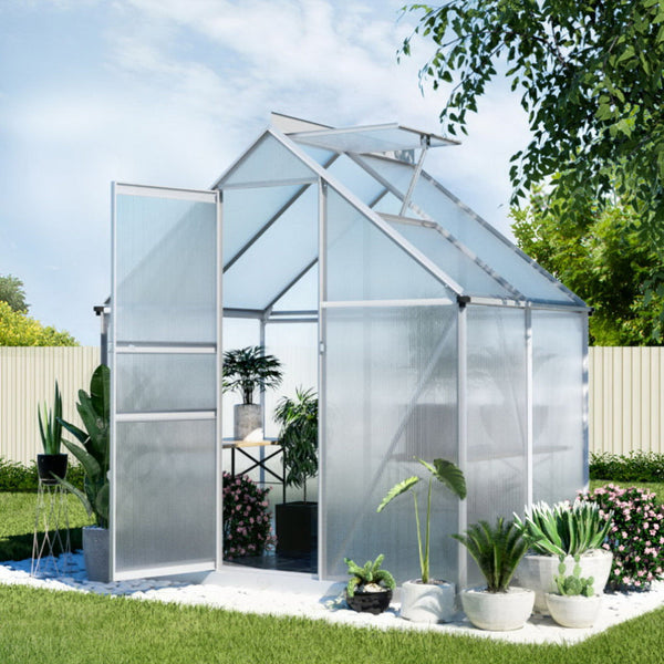 Green Fingers Greenhouse Aluminium Polycarbonate Premium Garden Storage Shed 3.1Mx1.9Mx2.0M Greenfingers