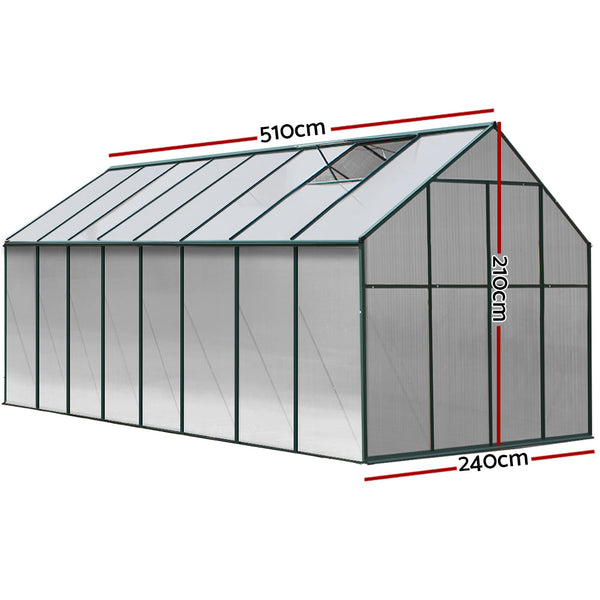 Greenfingers Aluminium Greenhouse Polycarbonate Green House Garden Shed 5.1x2.44M Greenfingers