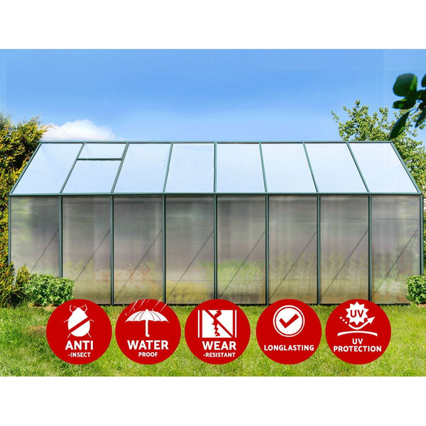 Greenfingers Aluminium Greenhouse Polycarbonate Green House Garden Shed 5.1x2.44M Greenfingers