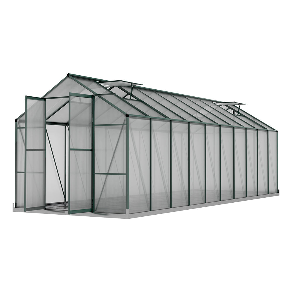 Greenfingers Greenhouse 6.3x2.44x2.1M Aluminium Polycarbonate Green House Garden Shed Greenfingers