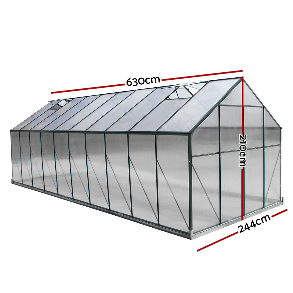 Greenfingers Greenhouse 6.3x2.44x2.1M Aluminium Polycarbonate Green House Garden Shed Greenfingers