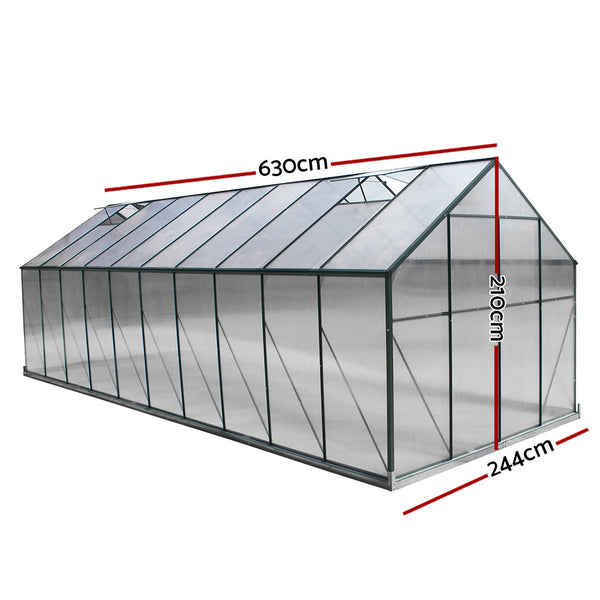 Greenfingers Greenhouse 6.3x2.44x2.1M Aluminium Polycarbonate Green House Garden Shed Greenfingers