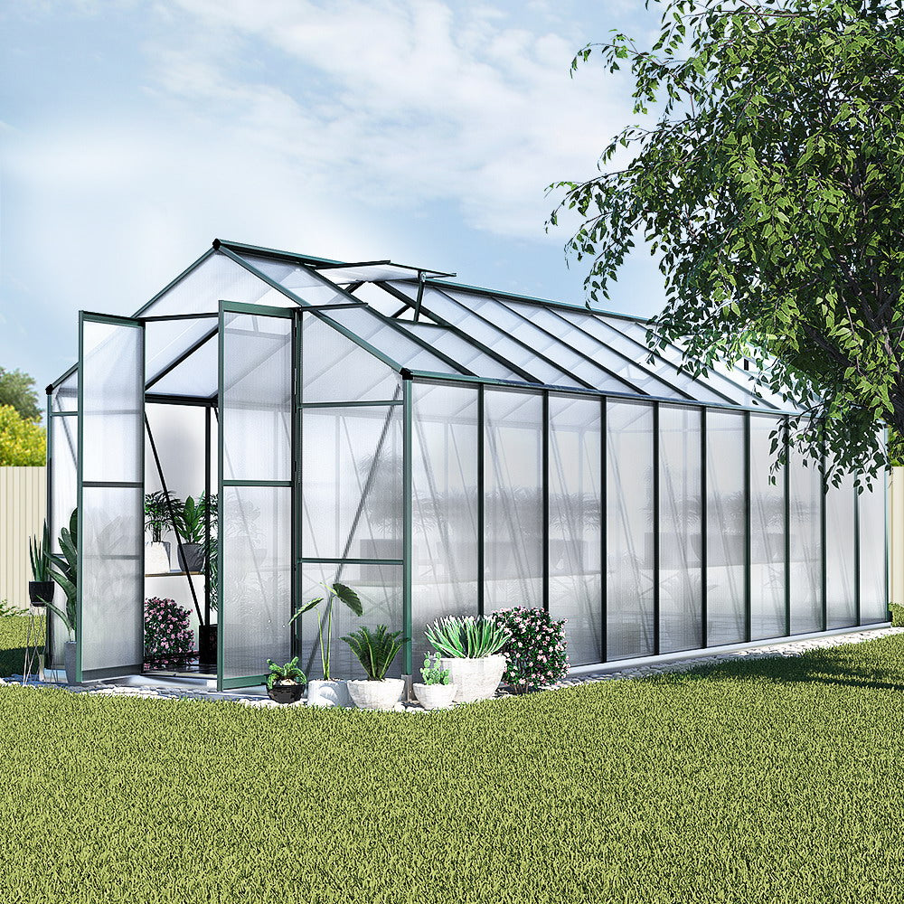 Greenfingers Greenhouse 6.3x2.44x2.1M Aluminium Polycarbonate Green House Garden Shed Greenfingers