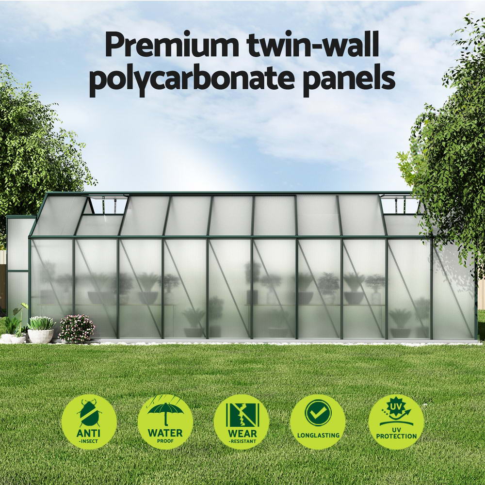 Greenfingers Greenhouse 6.3x2.44x2.1M Aluminium Polycarbonate Green House Garden Shed Greenfingers