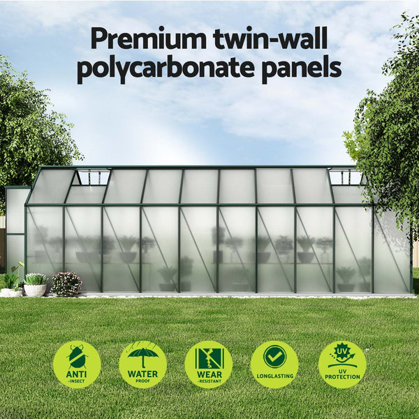Greenfingers Greenhouse 6.3x2.44x2.1M Aluminium Polycarbonate Green House Garden Shed Greenfingers