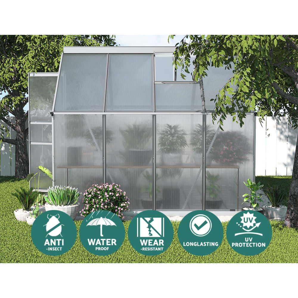 Greenfingers Greenhouse Aluminium Green House Polycarbonate Garden Shed 2.4x1.9M Greenfingers