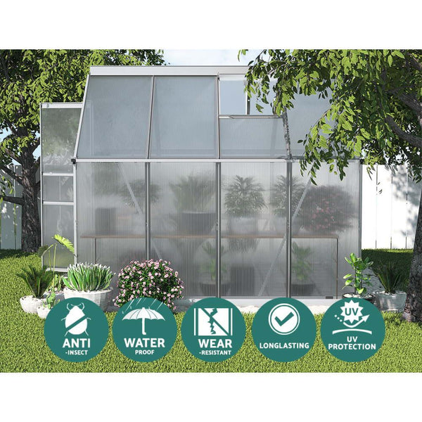 Greenfingers Greenhouse Aluminium Green House Polycarbonate Garden Shed 2.4x1.9M Greenfingers