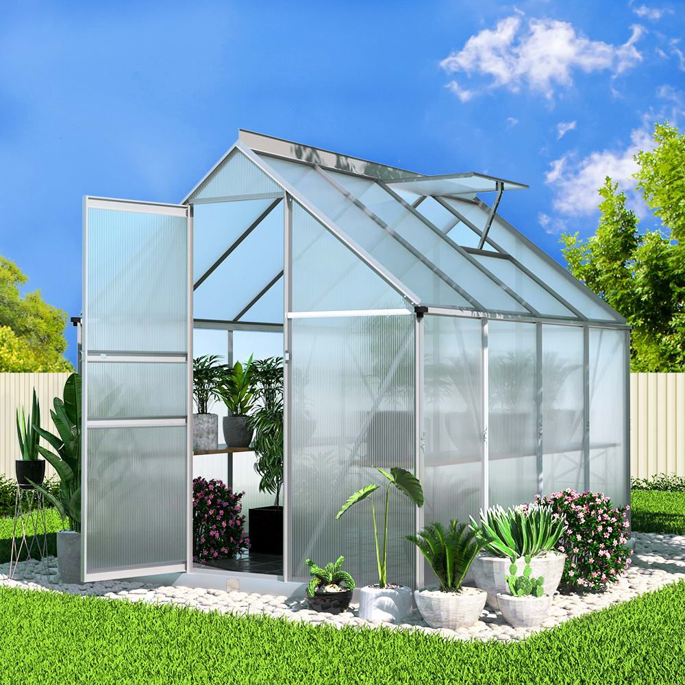 Greenfingers Greenhouse Aluminium Green House Polycarbonate Garden Shed 2.4x1.9M Greenfingers