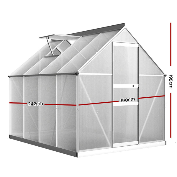 Greenfingers Greenhouse Aluminium Green House Polycarbonate Garden Shed 2.4x1.9M Greenfingers