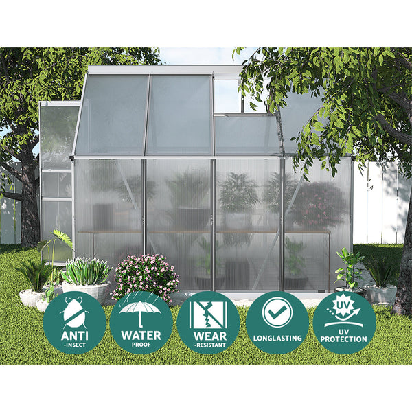 Greenfingers Greenhouse Aluminium Green House Polycarbonate Garden Shed 2.4x1.9M Greenfingers