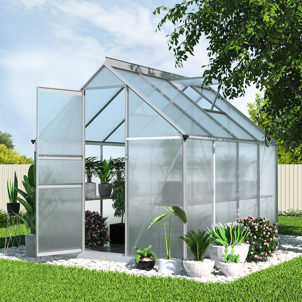 Greenfingers Greenhouse Aluminium Green House Polycarbonate Garden Shed 2.4x1.9M Greenfingers