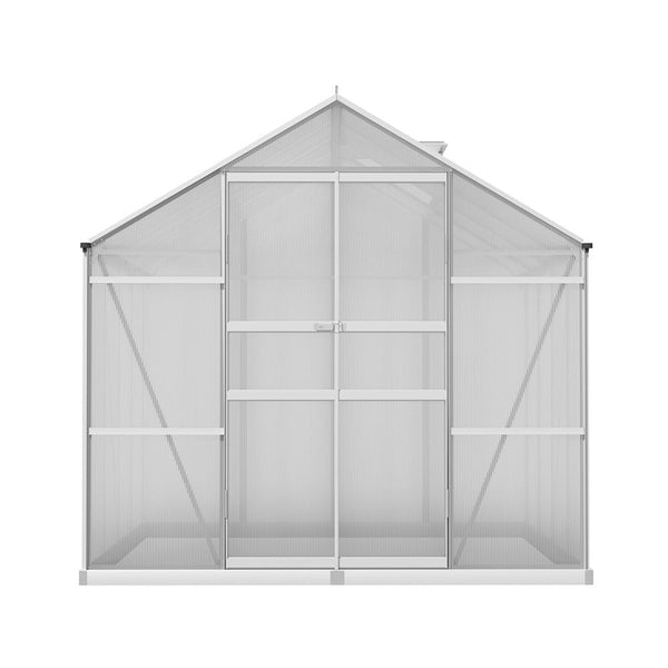 Greenfingers Greenhouse 2.42x2.5x2.26M Aluminium Double Doors Green House Garden Shed Greenfingers