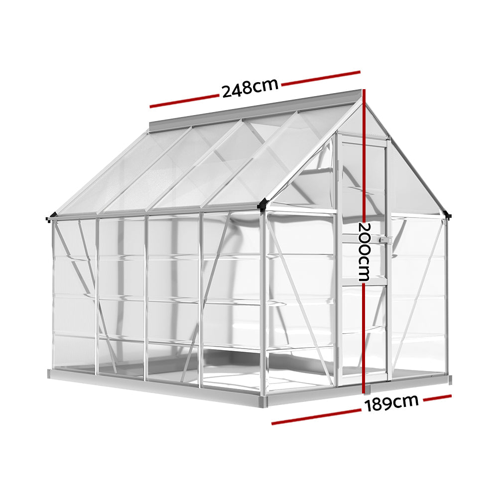 Greenfingers Greenhouse Aluminium Polycarbonate Green House Garden 248x189x200cm Greenfingers