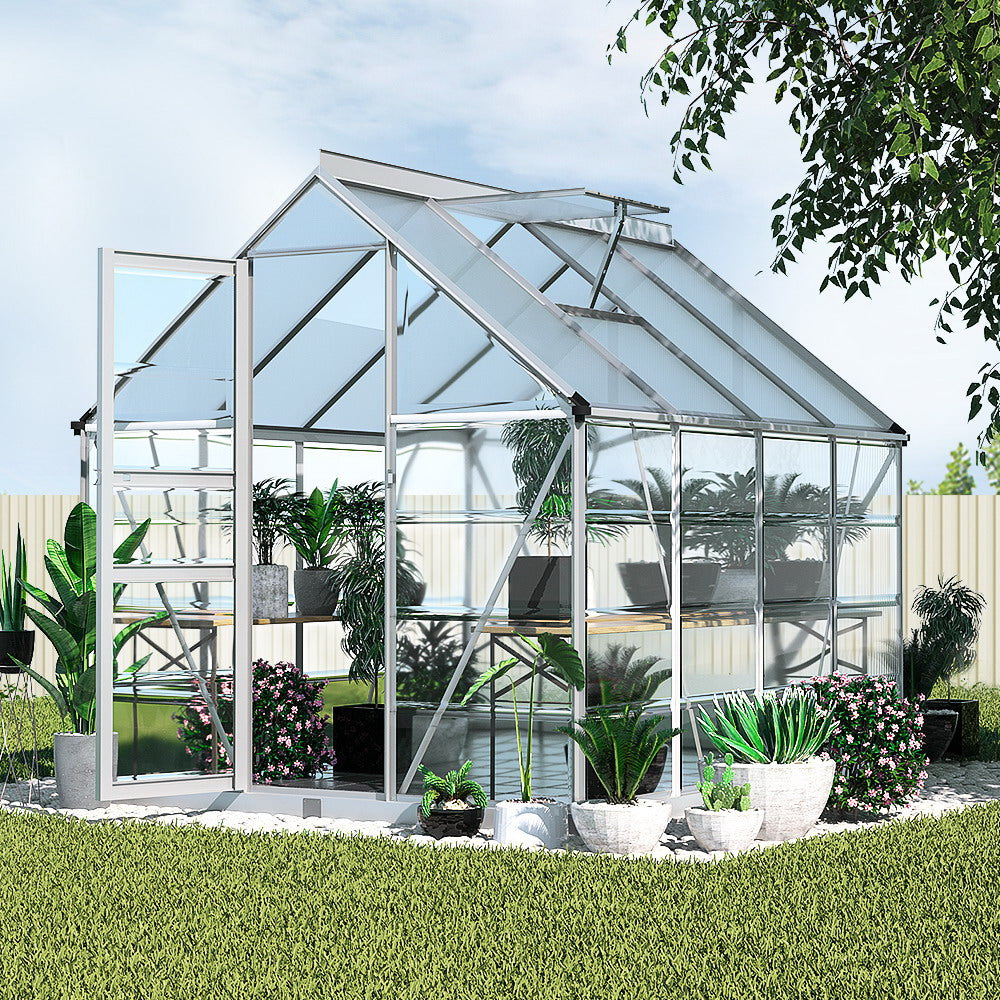 Greenfingers Greenhouse Aluminium Polycarbonate Green House Garden 248x189x200cm Greenfingers